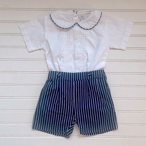 RACHEL RILEY EUC/NWOT Boys Classic Peter Pan Collar Button On Romper Suit Set